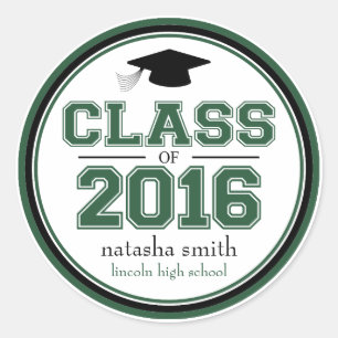 Sticker Rond Classe De 2016 Faveur De Graduation (Émeraude / No