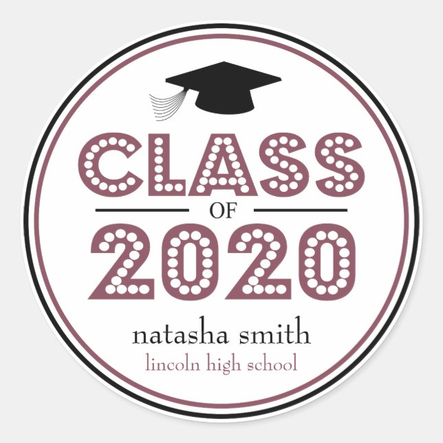 Sticker Rond Classe De 2020 Faveur De Graduation (Maroon / Noir (Devant)