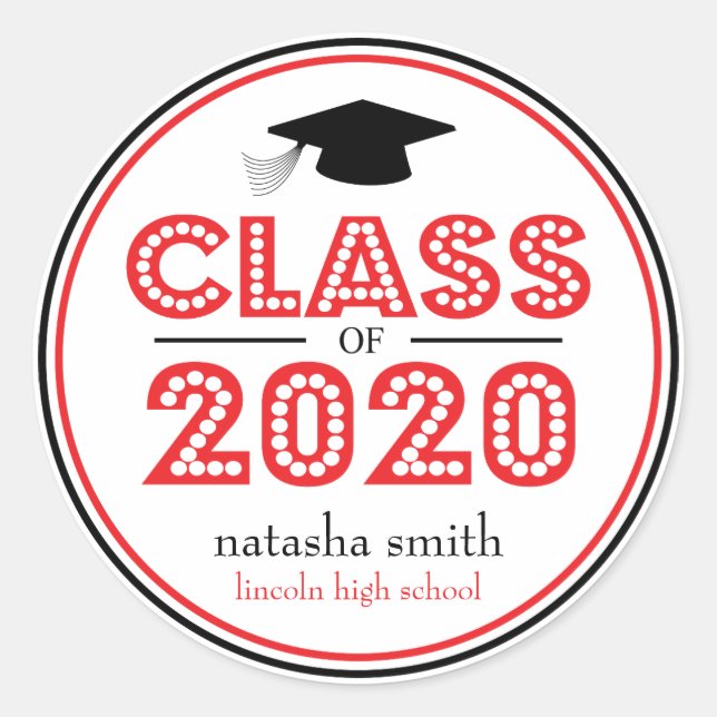 Sticker Rond Classe De 2020 Faveur De Graduation (Rouge / Noir) (Devant)