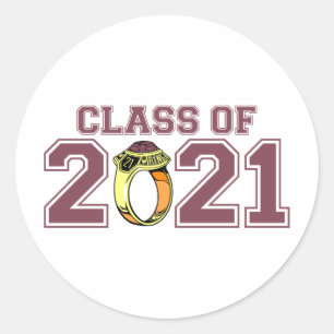 Sticker Rond Classe De 2021 Classe Ring (Maroon)