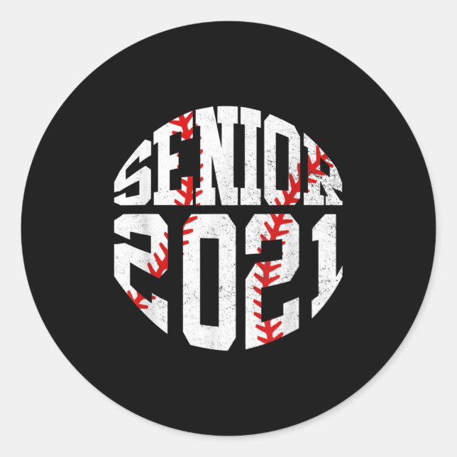 Sticker Rond Classe De 2021 Diplômé Senior 2021 Joueur De Baseb (Devant)