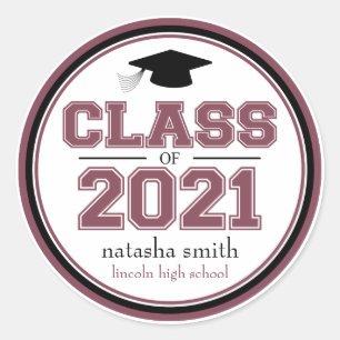 Sticker Rond Classe De 2021 Faveur De Graduation (Maroon)