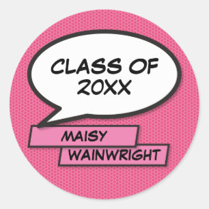 Sticker Rond Classe de 2021 Graduate Girly Pink Fun Graduation