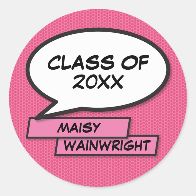 Sticker Rond Classe de 2021 Graduate Girly Pink Fun Graduation (Devant)