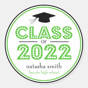Sticker Rond Classe De 2022 Faveur De Graduation (Lime / Noir)