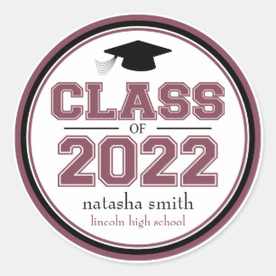 Sticker Rond Classe De 2022 Faveur De Graduation (Maroon)