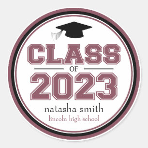 Sticker Rond Classe De 2023 Faveur De Graduation (Maroon)