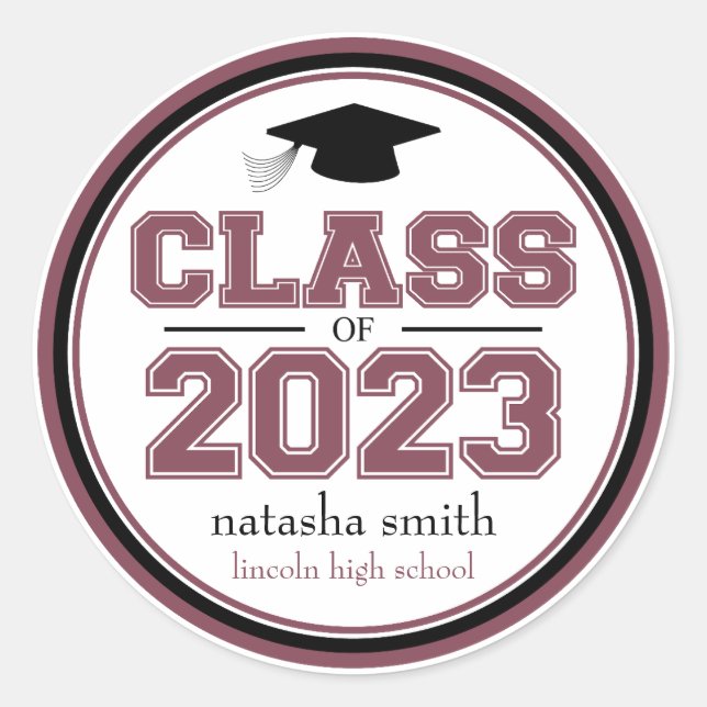 Sticker Rond Classe De 2023 Faveur De Graduation (Maroon) (Devant)