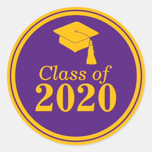 Sticker Rond Classe de 2023 Purple Gold Graduation (Devant)