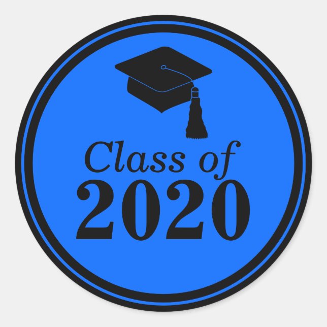 Sticker Rond Classe de 2024 Blue Black Graduation (Devant)