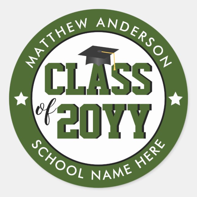 Sticker Rond Classe de 2024 Forest Green Graduation Party (Devant)