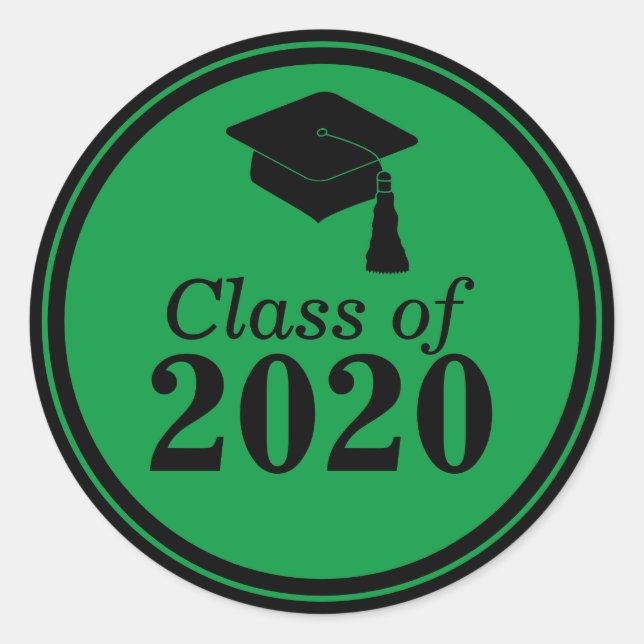 Sticker Rond Classe de 2024 Green Black Graduation (Devant)