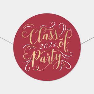 Sticker Rond Classe de 2024 Red Gold Graduation Party Photo