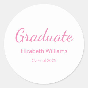 Sticker Rond Classe de 2025 Pink Script Graduation