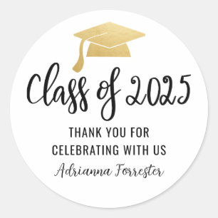 Sticker Rond Classe De 2025 Script Elegant Graduate Casquette