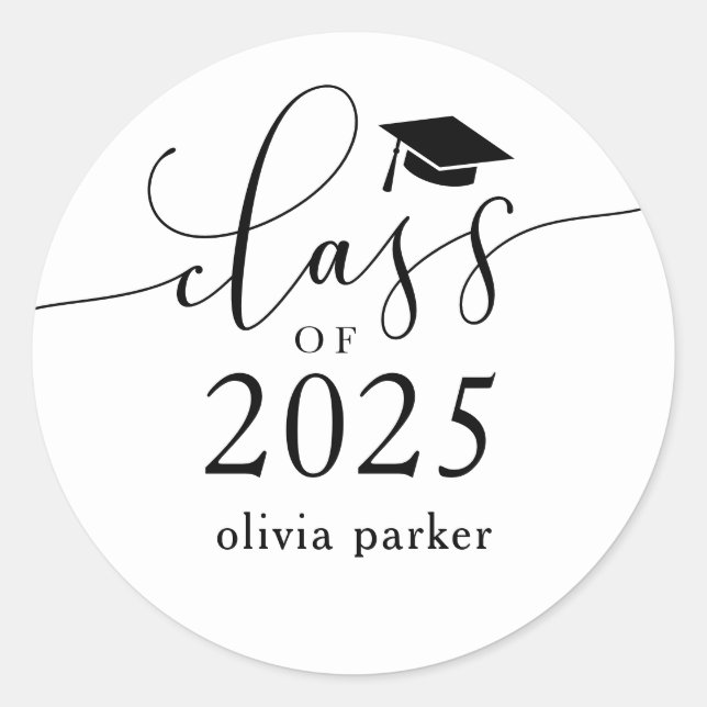 Sticker Rond Classe de 2025 White Graduation Party Favor (Devant)