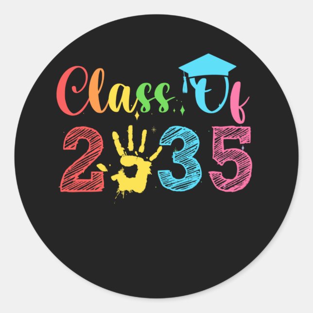Sticker Rond Classe de 2035 Grow With Me Handprint On Back Pre- (Devant)