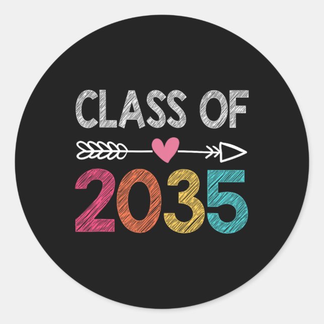 Sticker Rond Classe De 2035 Pré-K Diplômé De L'École Préscolair (Devant)