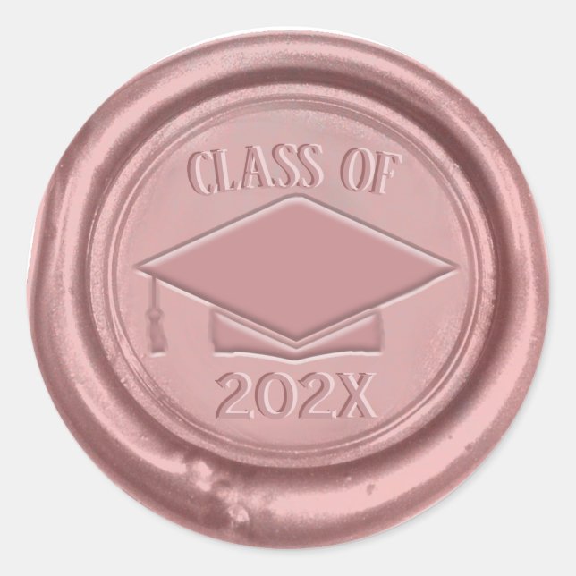 Sticker Rond Classe de capot de graduation rose d'or de cire 20 (Devant)