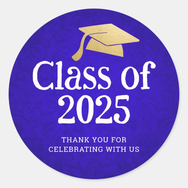 Sticker Rond Classe de Casquette diplômé 2025 | Bleu Merci (Devant)