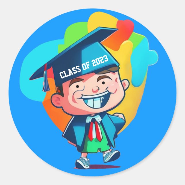 Sticker Rond Classe De Diplôme De 2025 Cartoon Graduate Topper (Devant)