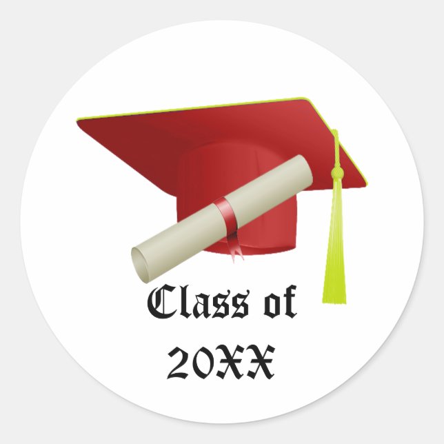 Sticker Rond Classe de diplôme de 20XX Casquette rouge et diplô (Devant)