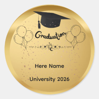 Sticker Rond Classe de fin d'études élégante en or 2026 Nom per