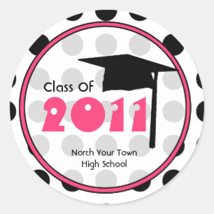 Sticker Rond Classe De Graduation De 2011 Polka Dot & Pink