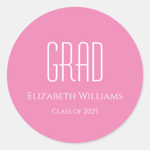 Sticker Rond Classe de Graduation de 2025 Pink Minimalist