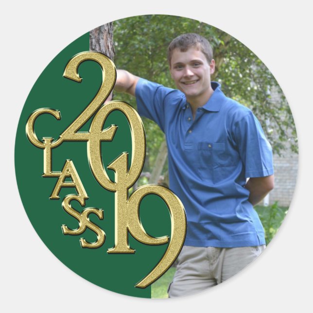 Sticker Rond Classe de Graduation Green and Gold 2019 avec phot (Devant)