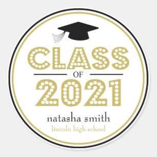 Sticker Rond Classe De La Prime De Diplôme De 2021 (Or / Noir)