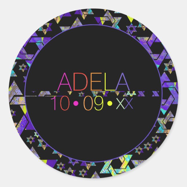 Sticker Rond Classe de Logo Bat mitzvah PixDezines Neons Typogr (Devant)