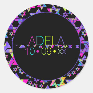 Sticker Rond Classe de Logo Bat mitzvah PixDezines Neons Typogr