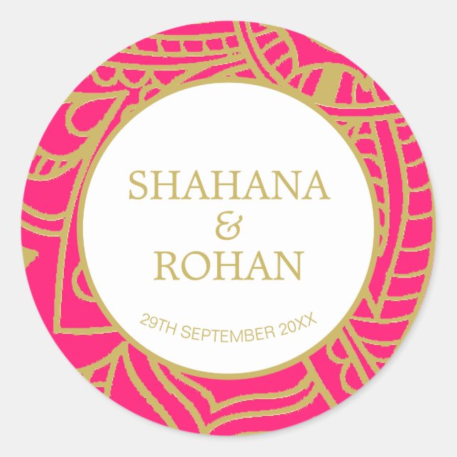 Sticker Rond Classe de Mariage moderne de style indien Pink Gol (Devant)