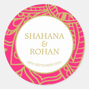 Sticker Rond Classe de Mariage moderne de style indien Pink Gol