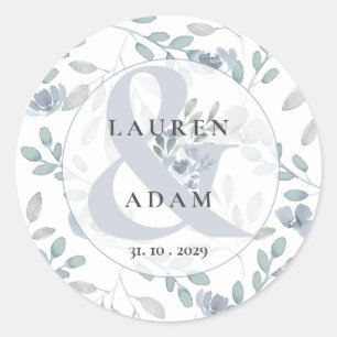 Sticker Rond Classe de Mariage Rustique Floral Dusty Blue Water