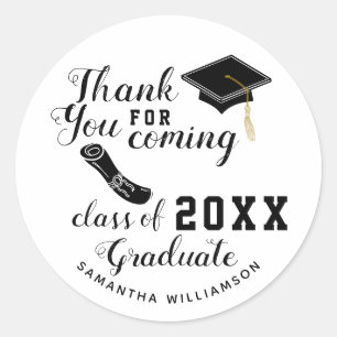 Sticker Rond Classe de Merci blanc et noir de 2025 Graduate