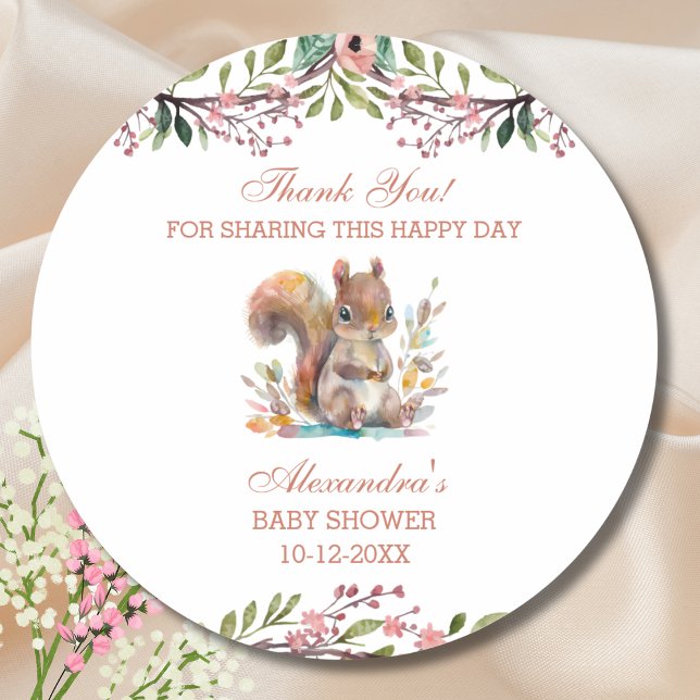 Sticker Rond Classe de Merci de Baby shower d'écureuil en bois (Créateur téléchargé)