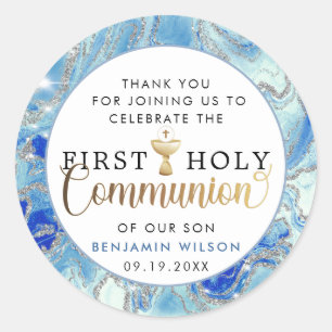 Sticker Rond Classe de Merci de la Communion Bleue et Or
