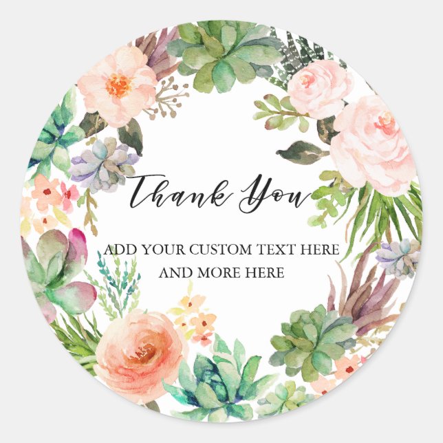 Sticker Rond Classe de Merci personnalisé Succulent Cactus aqua (Devant)