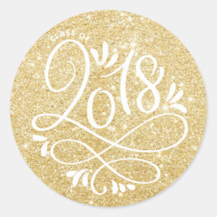 Sticker Rond Classe de Parties scintillant d'or de 2018 Flouris