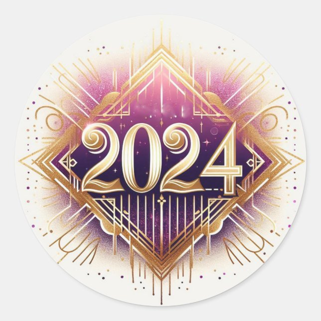 Sticker Rond Classe de Parties scintillant violet et or de 2024 (Devant)