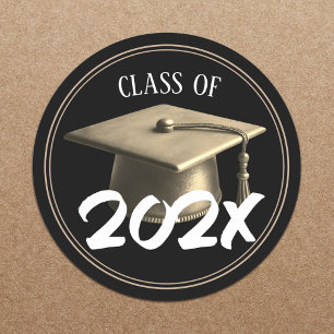Sticker Rond Classe de plafond de diplôme de 2024 Noir et or mo
