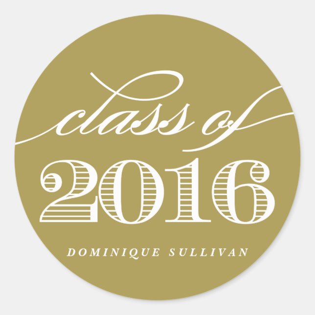 Sticker Rond Classe de script élégant de 2016 | Gold Graduation (Devant)
