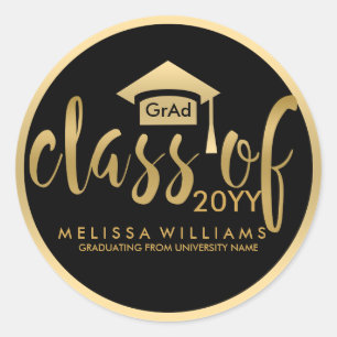 Sticker Rond Classe De Texte Moderne Black & Gold De 2016