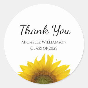 Sticker Rond Classe de tournesol jaune de 2025 Merci gradué
