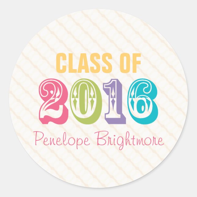 Sticker Rond Classe de typographie arc-en-ciel de 2016 (Devant)