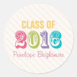 Sticker Rond Classe de typographie arc-en-ciel de 2016