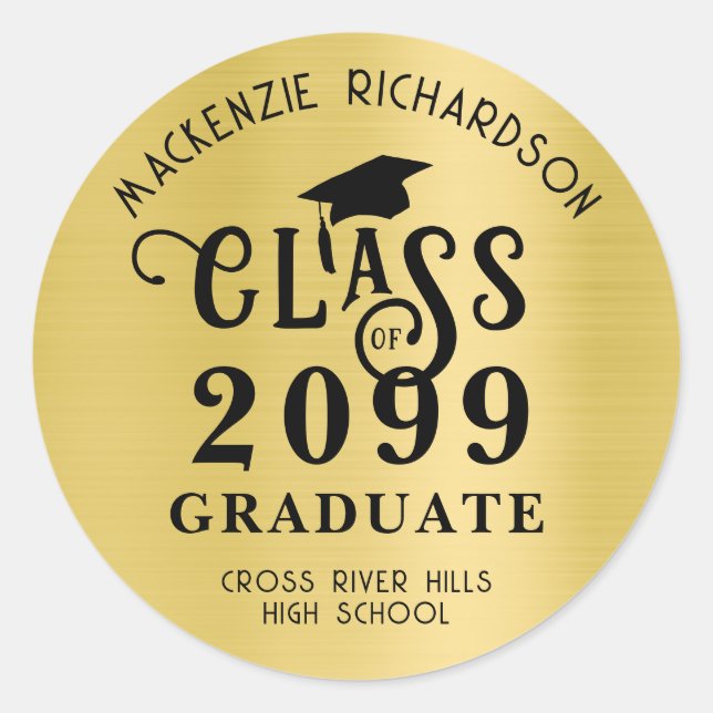 Sticker Rond Classe d'études Année Métallic Gold Foil (Devant)