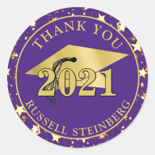 Sticker Rond Classe d'études Année Purple Gold Stars MERCI